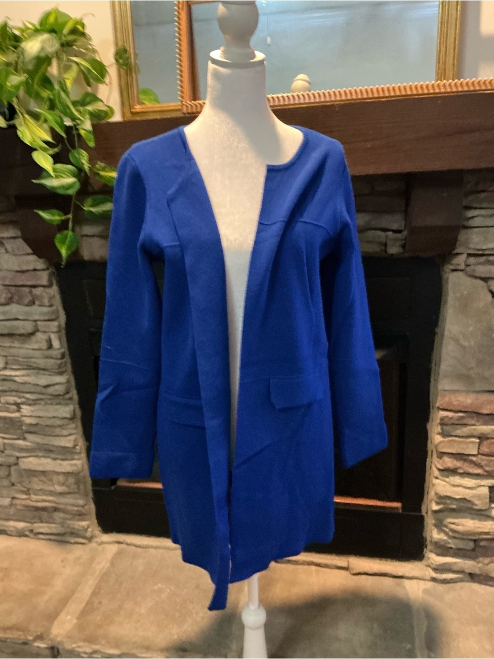 Rafaella Open-Front Long Cardigan in Royal Blue